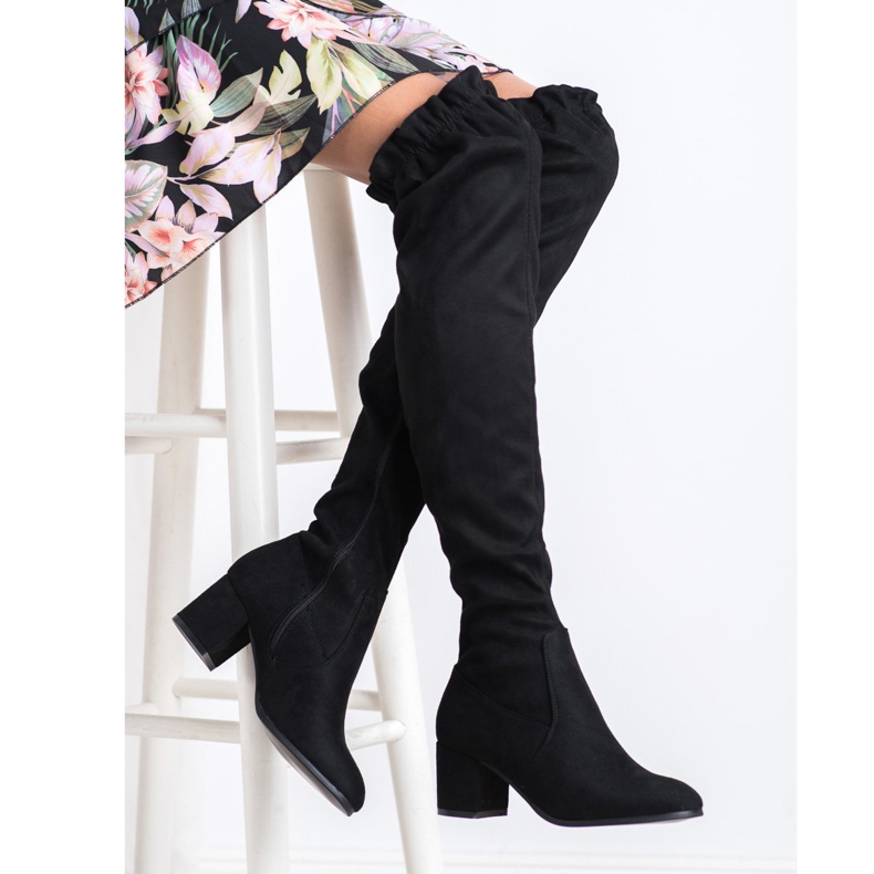 SHELOVET Magas velúr csizma fekete 2