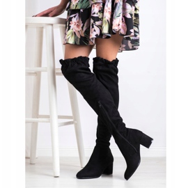 SHELOVET Magas velúr csizma fekete 1