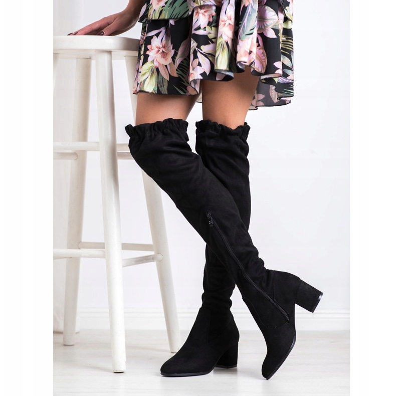 SHELOVET Magas velúr csizma fekete 1