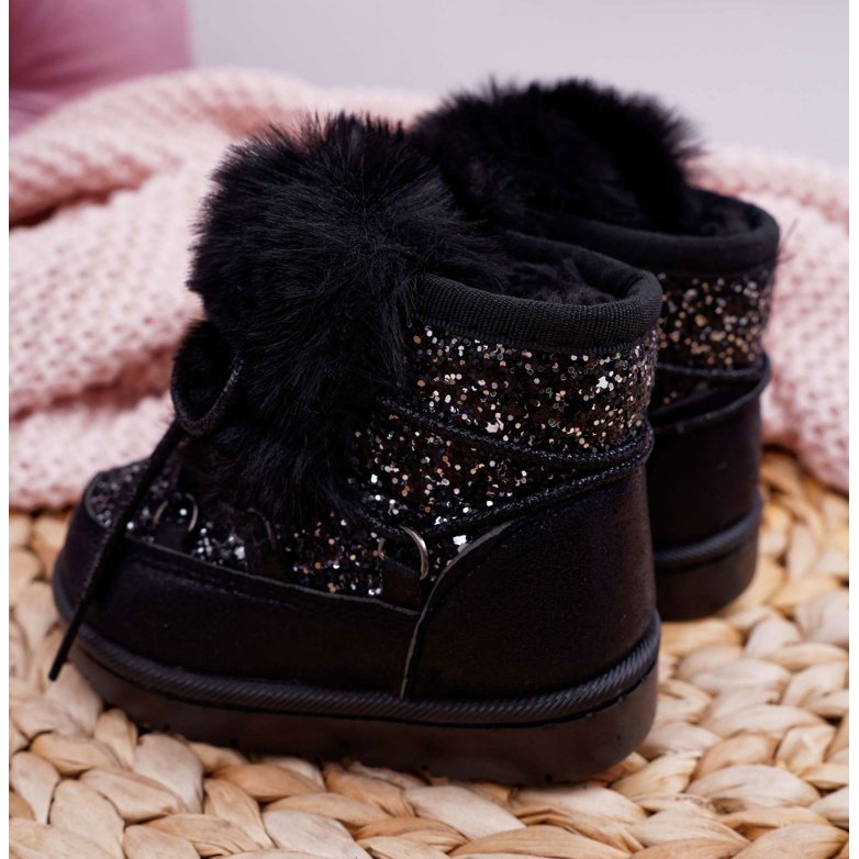 FRROCK Gyermek hócsizma szőrmével, fekete Minnie egérrel ezüst 4