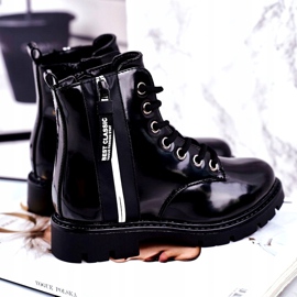 Vinceza Meleg gyermekcsizma cipzárral lakkozott fekete sólyommal 3