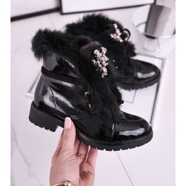 MSMG Gyermekcsizma meleg lakkozott fekete Ella 2