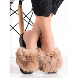 SHELOVET Kényelmes szőrme papucs bézs 2