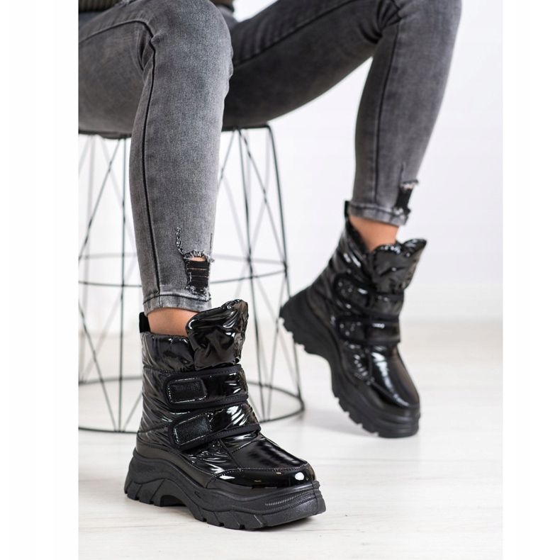 SHELOVET Fényes hócsizma tépőzárral fekete 2