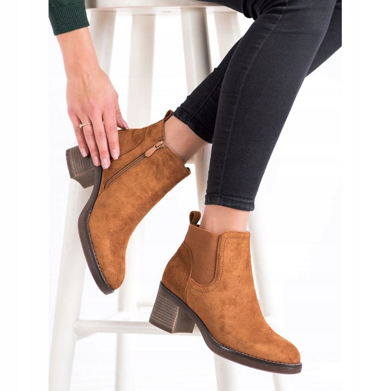 Seastar Velúr magas sarkú csizma barna sárga 1