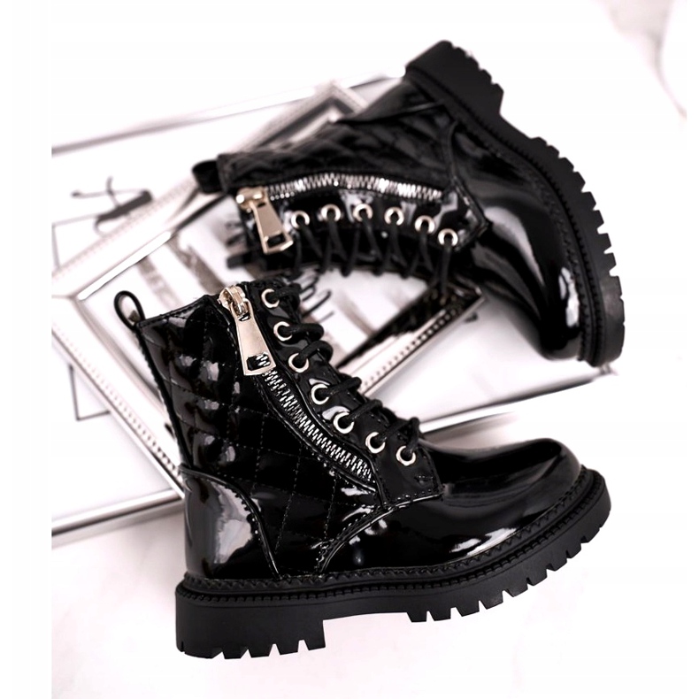 FRROCK A szőrmével felmelegített gyermekcsizma, a lakkozott fekete azt mondja 2