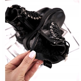 FRROCK A szőrmével felmelegített gyermekcsizma, a lakkozott fekete azt mondja 3