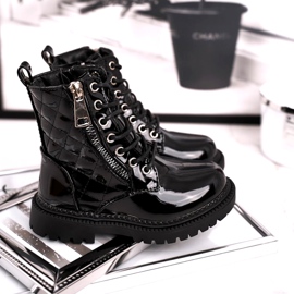 FRROCK A szőrmével felmelegített gyermekcsizma, a lakkozott fekete azt mondja 1