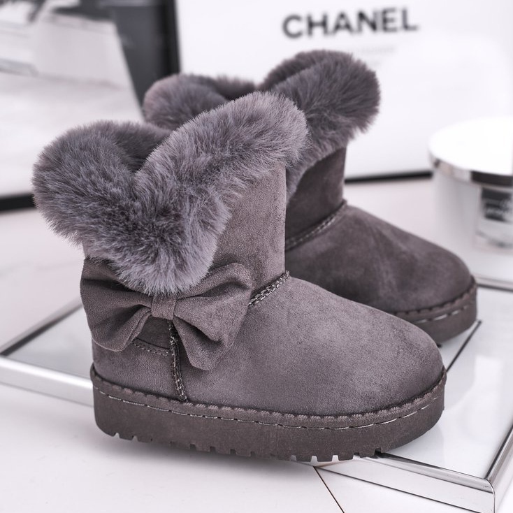 FRROCK Szürke Vella gyerek hócsizma szőrme masnival 1