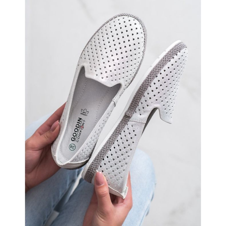 Goodin Bőr áttört urak fehér ezüst 2