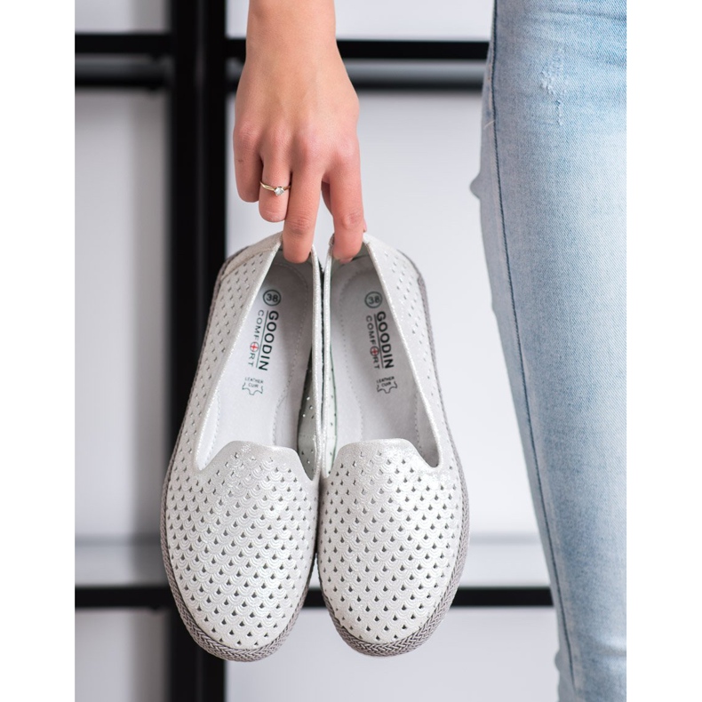 Goodin Bőr áttört urak fehér ezüst 1