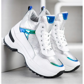 Ideal Shoes Magas cipő ekológikus bőrből fehér ezüst 1