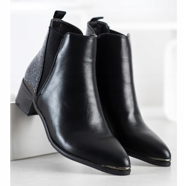 Kayla Stílusos csizma alacsony oszlopon fekete 2