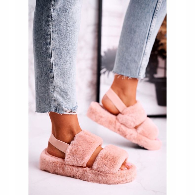 FJ1 Női papucs a platformon Fur Orange Cotton Candy narancssárga 1