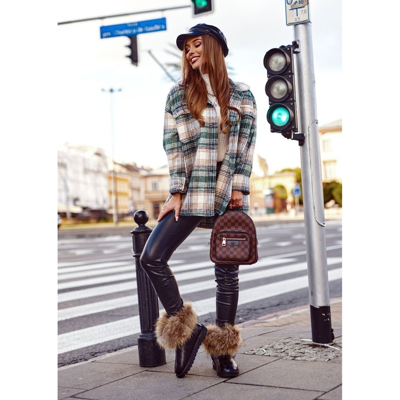 Női bőr hócsizma szőrmével Fekete hórókával 1