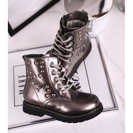 Gyermek meleg csizma strasszokkal lakkozott hírnévvel ezüst szürke 1