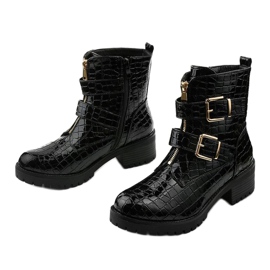 Fekete lapos szigetelt, lakkozott Lineley csizma 2