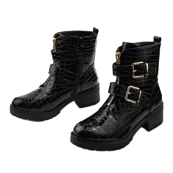 Fekete lapos szigetelt, lakkozott Lineley csizma 2