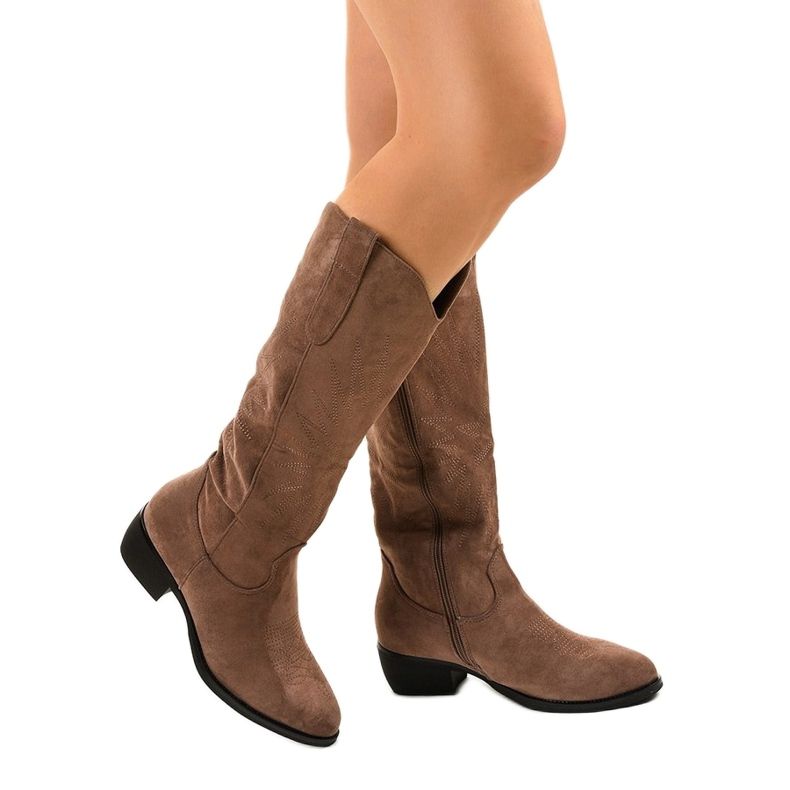 Khaki velúr magas Evelralla cowboy csizma zöld 1