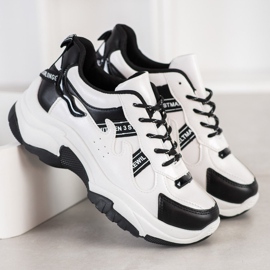 SHELOVET Kényelmes Eco bőr cipők fehér fekete 2