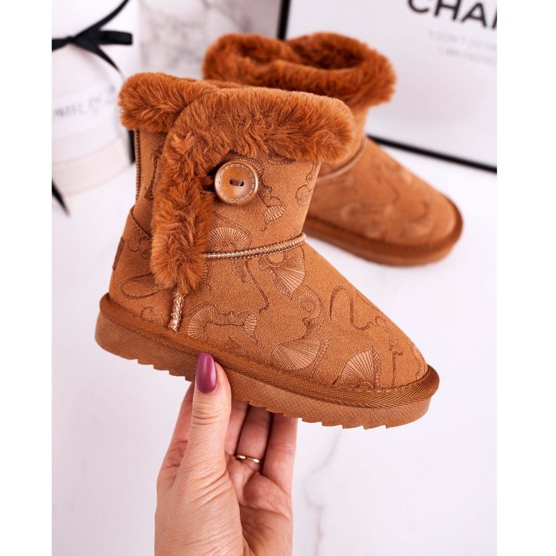 Apawwa Gyermek hócsizma szőrme és gomb barna Kawai 1