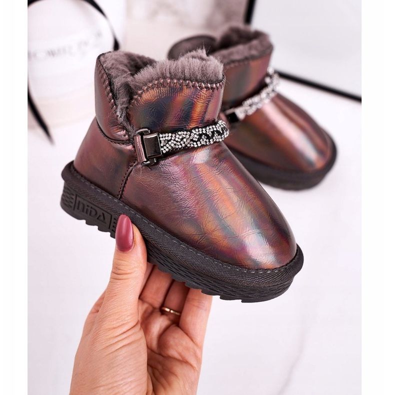 Apawwa Gyermek hócsizma szőrmével benzinszürke hercegnő sokszínű 1