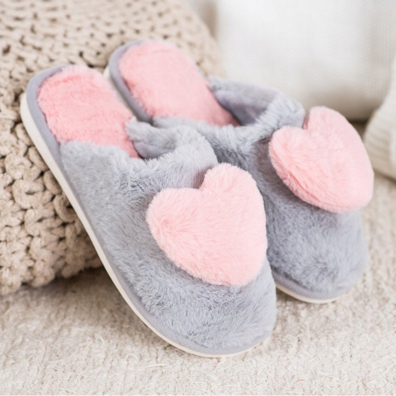 Bona Papucs szívvel rózsaszín szürke 1 Bona Papucs szívvel rózsaszín szürke 1