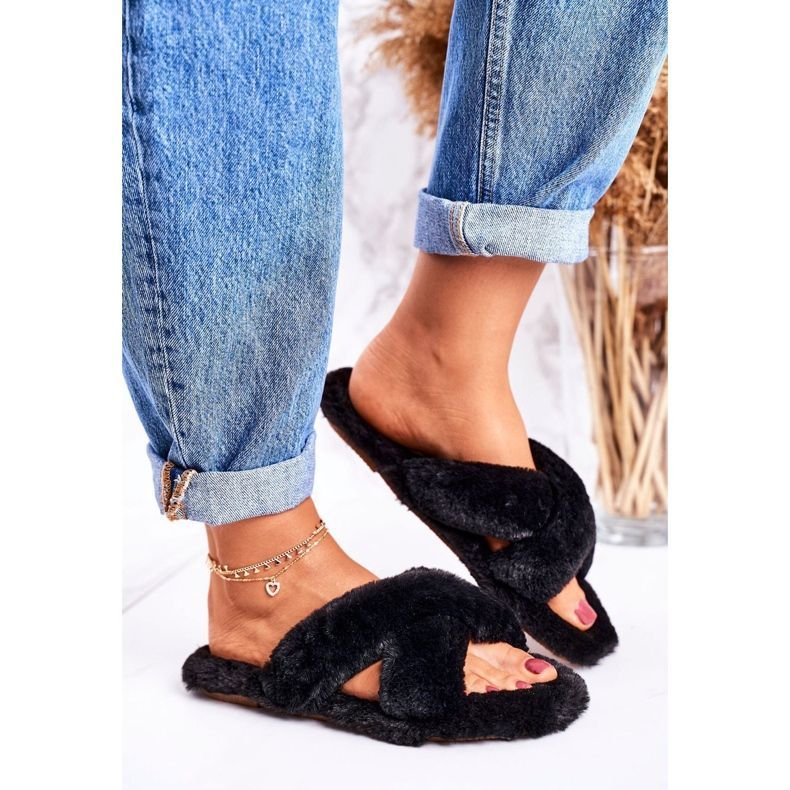 FRJ Női fekete szőrme papucs Cozy Time 1