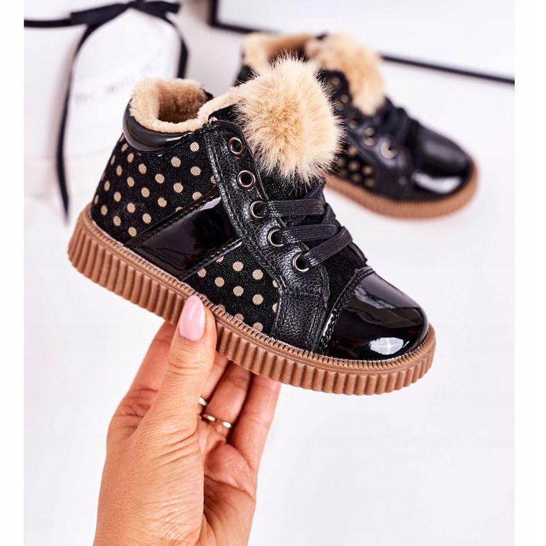 Linshi Gyermek meleg csizma cipők pöttyös fekete Anastasia 2