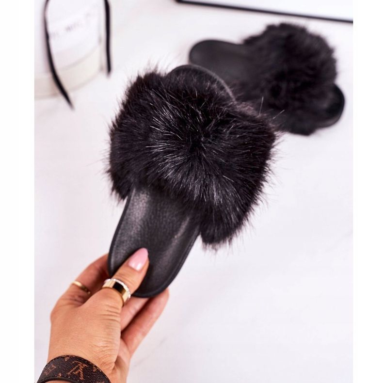 PS1 Gyermek Fekete Fashionista Fur papucs 2