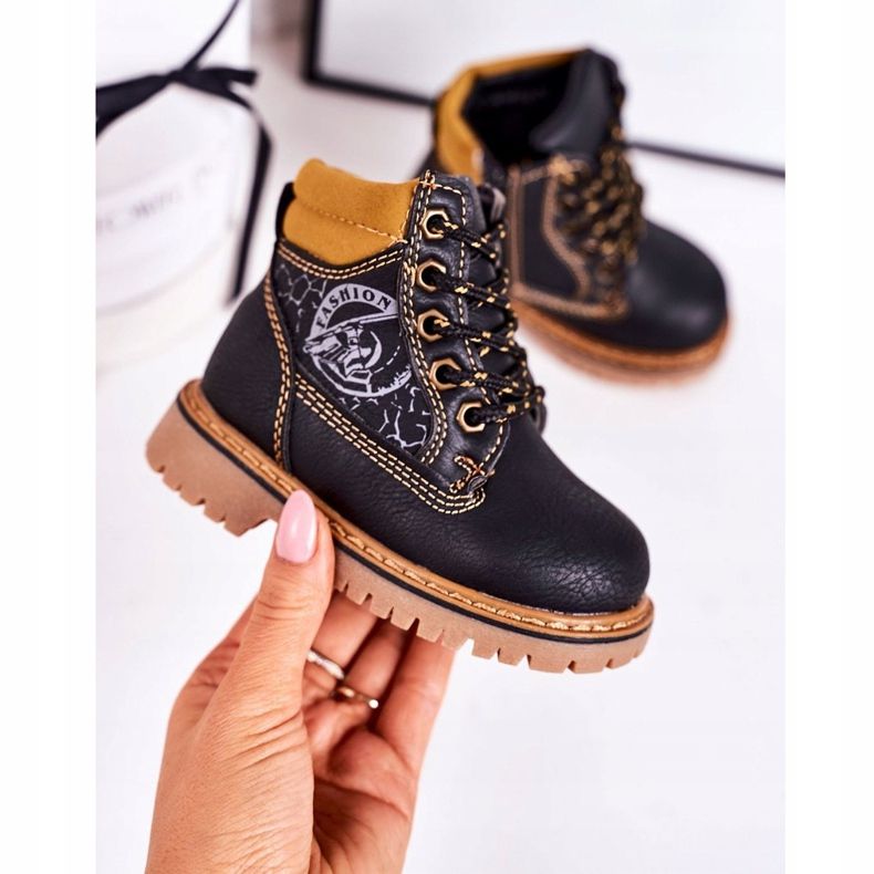 PL1 Gyermek meleg csizma Csapda Fekete Bobby gumi talp narancssárga 2