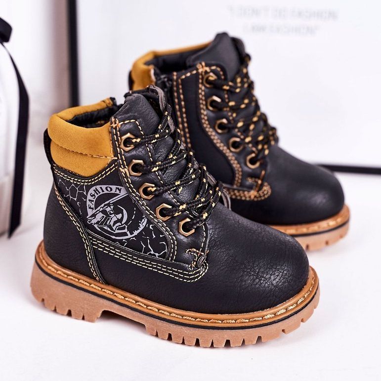 PL1 Gyermek meleg csizma Csapda Fekete Bobby gumi talp narancssárga 1