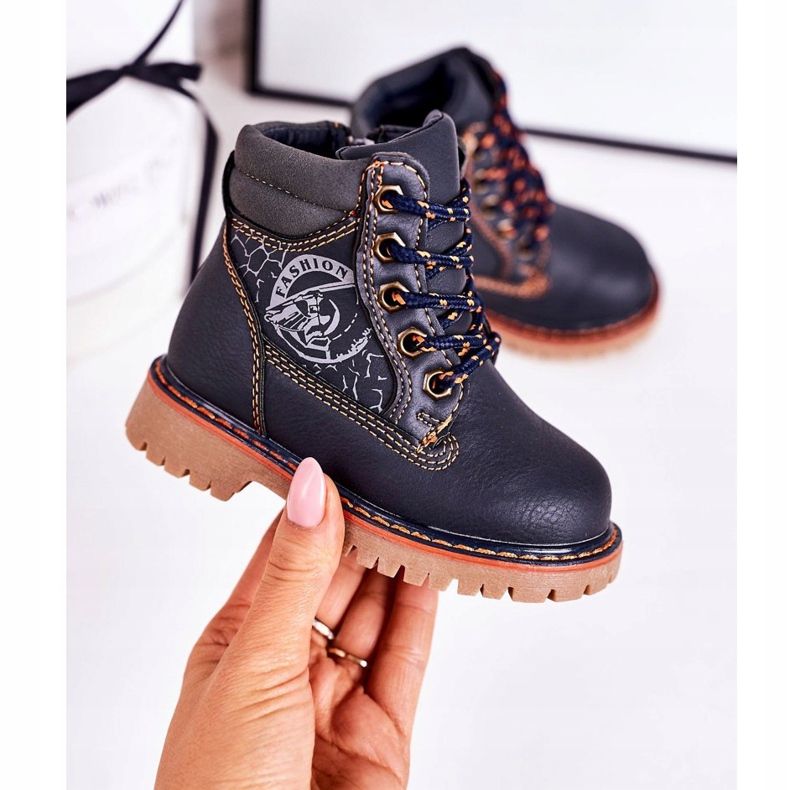 PL1 Gyermek meleg csizma csapdák egy gumitalpú, sötétkék Bobby narancssárga 2