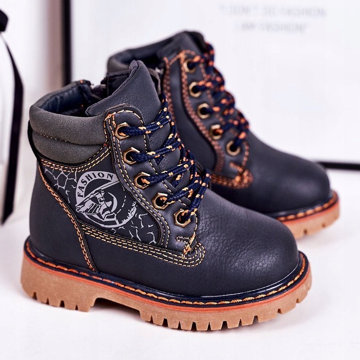 PL1 Gyermek meleg csizma csapdák egy gumitalpú, sötétkék Bobby narancssárga 1