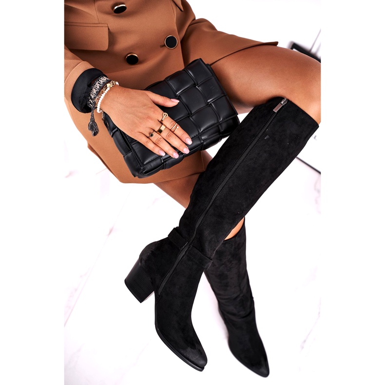 Vinceza Női csizma a sarkán Suede Black Nevermind fekete 3