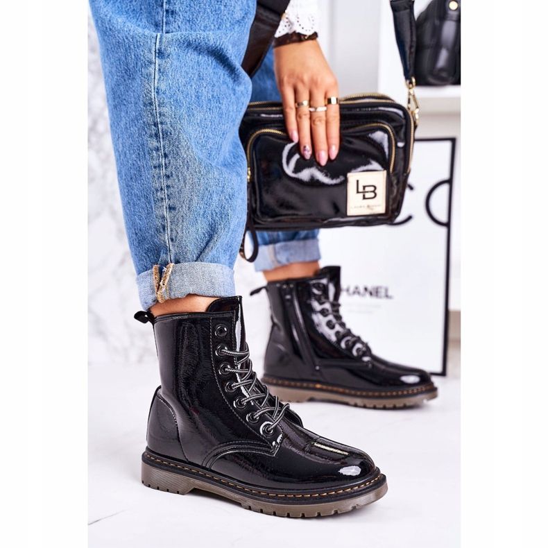 Női meleg csizma lakkozott csizma Black Thunder fekete 2