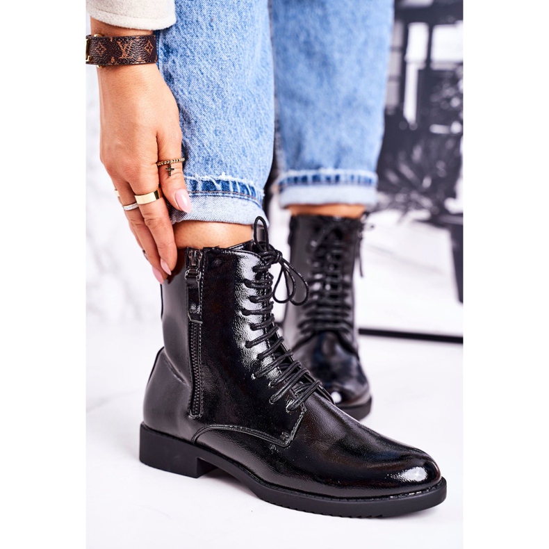 PJ1 Klasszikus női meleg csizma, lakkozott fekete egyszerűség 2