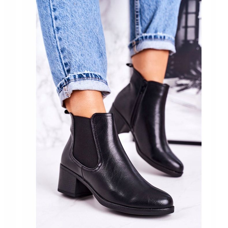 Női meleg csizma Jodhpur csizma sarkán Fekete Forevermore 2