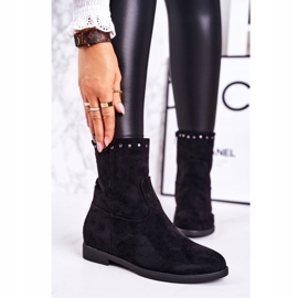 PJ1 Női fekete szigetelésű csizma velúr strasszos teljesítménnyel 1