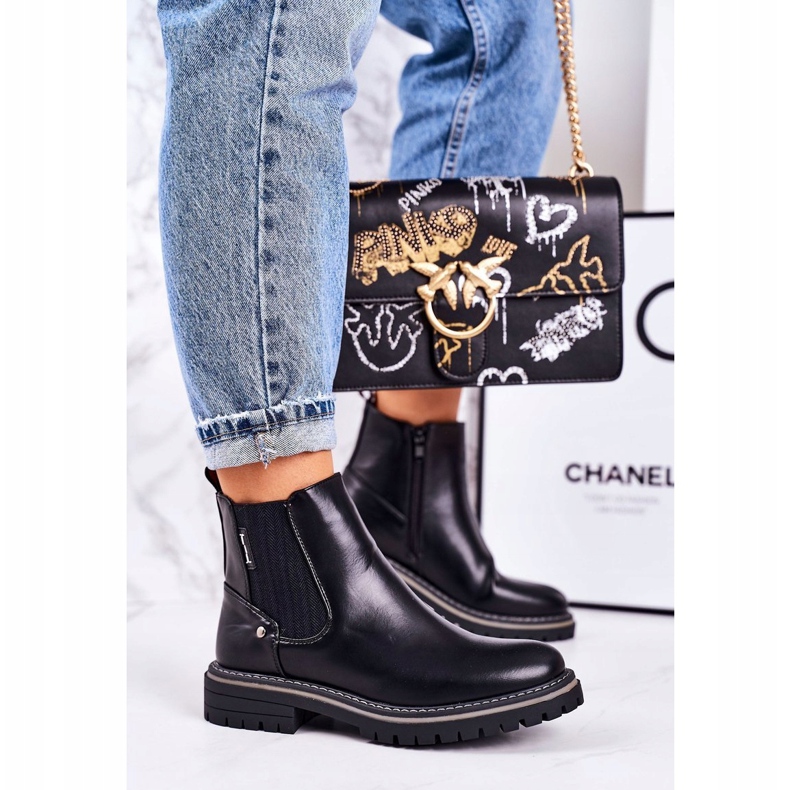 PJ1 Női meleg Chelsea csizma Fekete utazócsizma 1