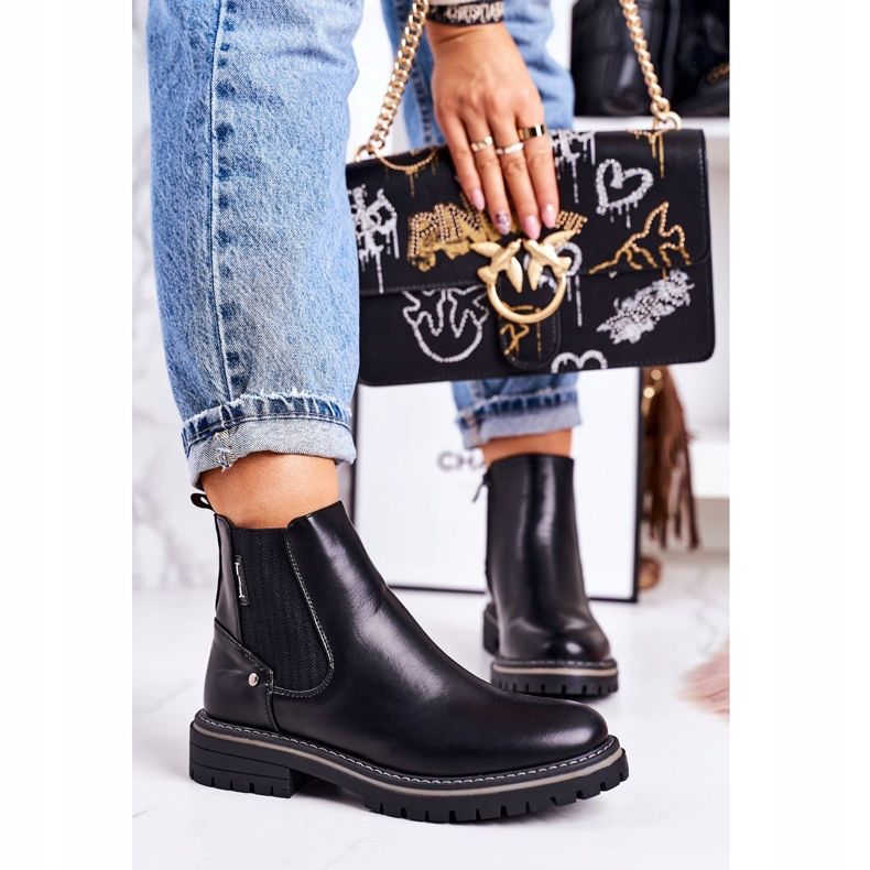 PJ1 Női meleg Chelsea csizma Fekete utazócsizma 2