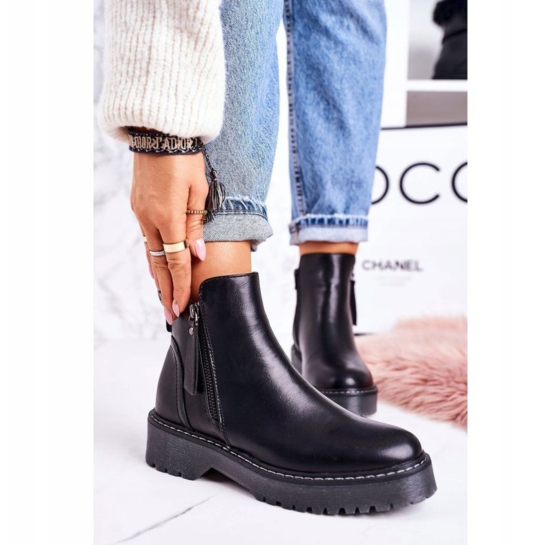 PJ1 Női meleg csizma egy gumitalpú fekete holdúton 1