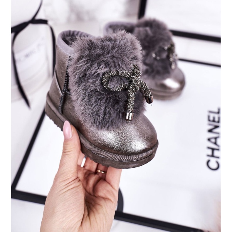 Gyermek hócsizma szőrmével Sötét szürke Aurora 1