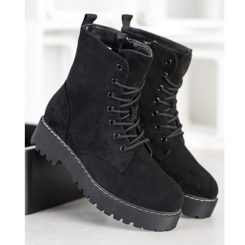 SHELOVET Suede Trappers a platformon fekete 2