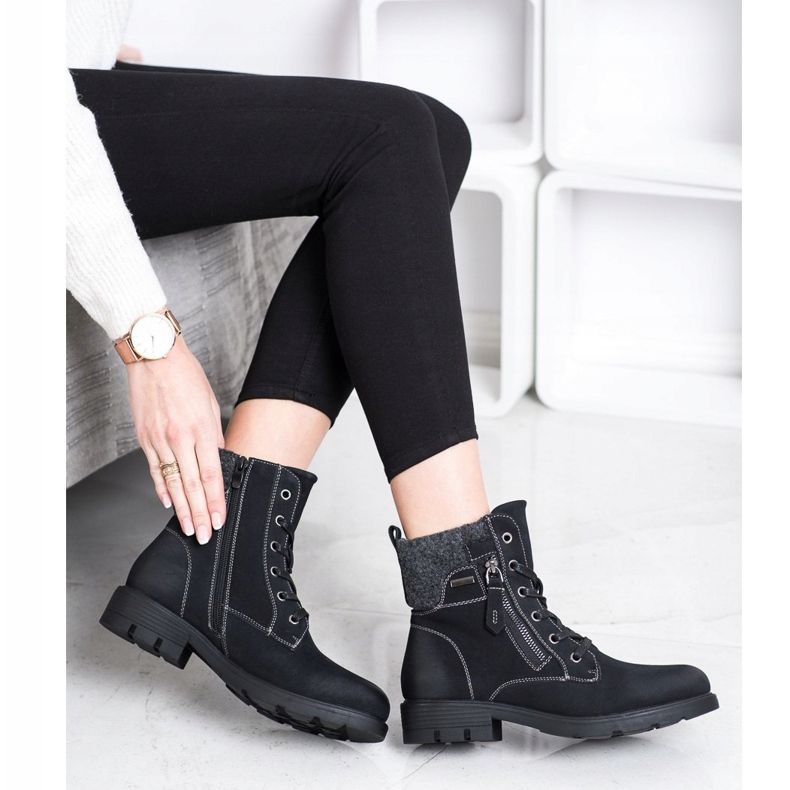 Super Mode Túracsizma dekoratív cipzárral fekete 2