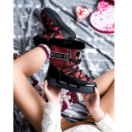 SHELOVET Divatos fényes hócsizma fekete piros 1