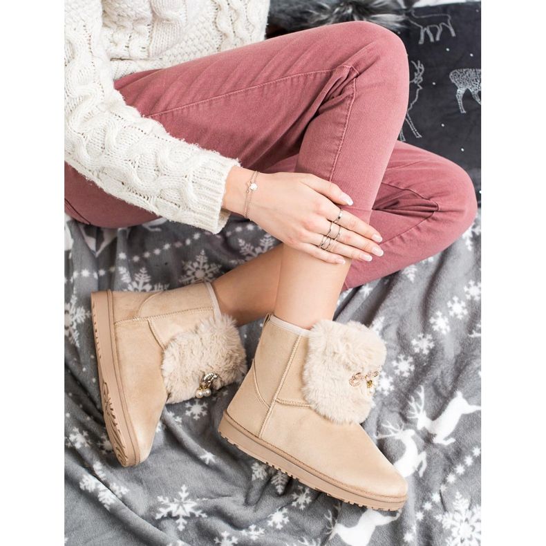 Queentina Meleg Mukluki Díszítéssel bézs 1