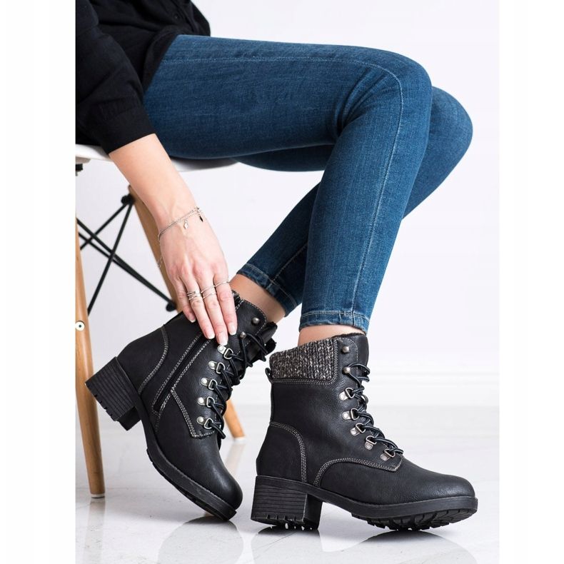 Queentina Meleg csizma a poszton fekete szürke 2