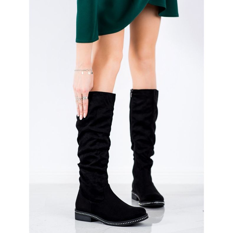 SHELOVET Velúr csizma köbös cirkóniummal fekete 2