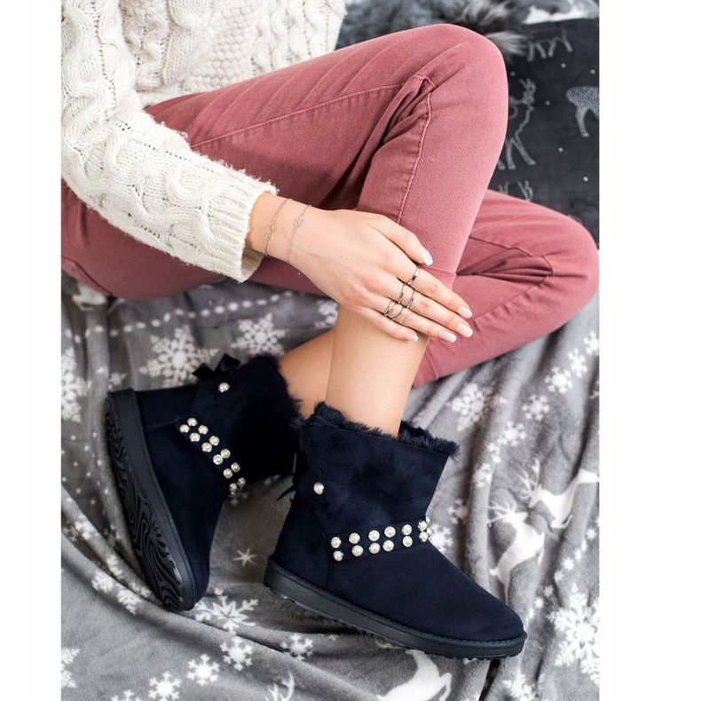 Queentina Navy Blue Mukluki Gyöngyökkel sötétkék 1